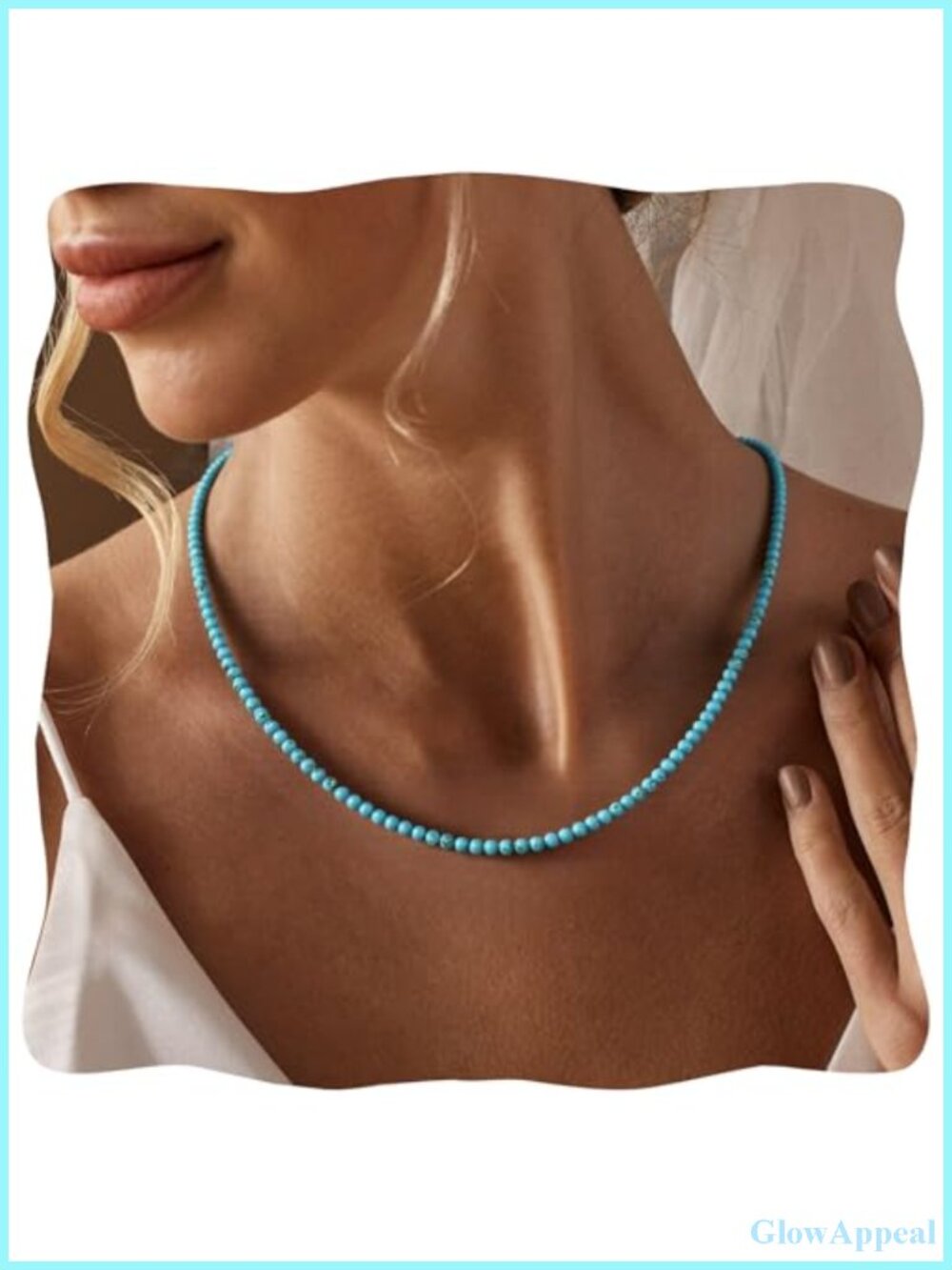 Turquoise Beaded Choker Necklace 3mm Gemstone Adjustable Western
